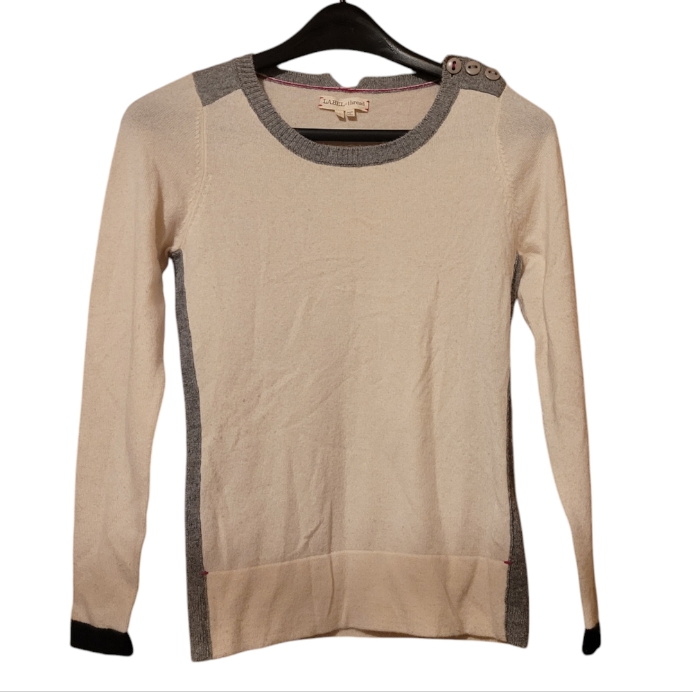 LABEL + Thread Cream Gray Cashmere Colorblock Sweater Round Neck Size Small